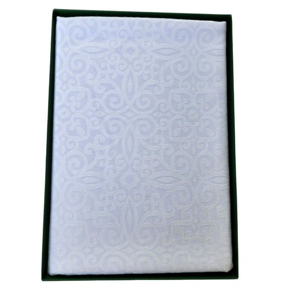 Charles Gallen White Damask Avondale‎ Tablecloth Irish Linen 60x84in - Picture 6 of 14